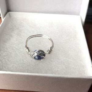 Handmade ring with blue and white marble